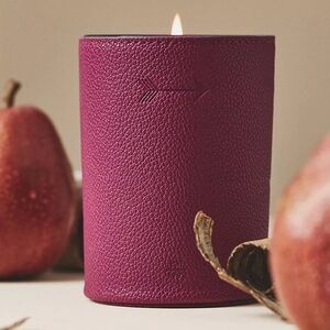 Anthropologie Icon Embossed Fruity Harvest Pear & Cedar Glass Candle W/ Leather